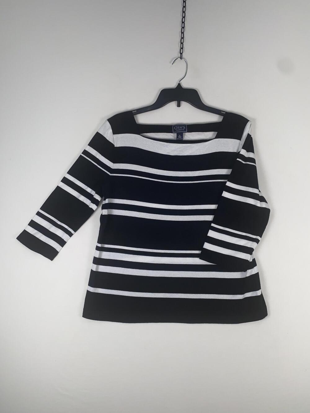 Chaps T-shirt Womens XL Blue Striped 3/4 Sleeve Boat Neck Cotton Jersey Top